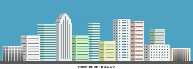 Panoramic cityscape. Cartoon style. Vector illustration.