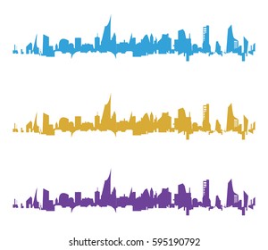 Panoramic cityscape silhouette set in blue, yellow and violet colors
vector abstract illustration