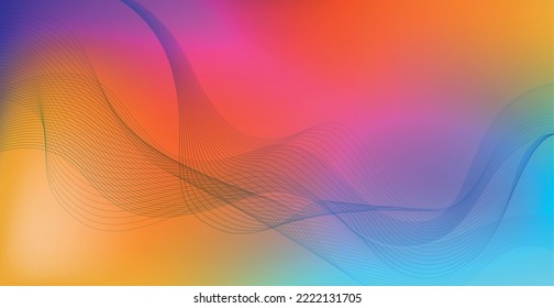 Panorámico colorido abstracto elegante fondo múltiple con líneas onduladas - Ilustración vectorial