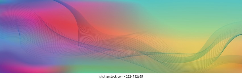 Panorámico colorido abstracto elegante fondo múltiple con líneas onduladas - Ilustración vectorial
