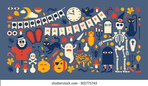 Composición panorámica con siluetas de Halloween