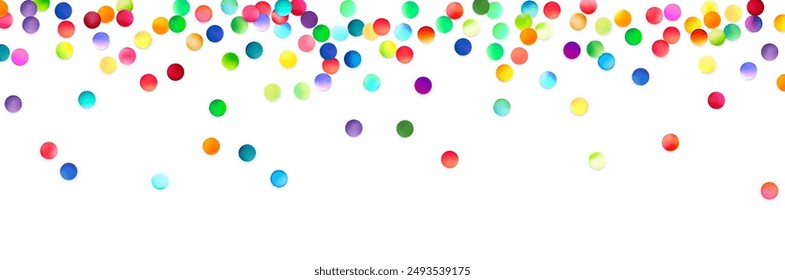 A panoramic confetti of vibrant, scattered dots of various colors, ideal for framing content with a playful and dynamic edge.