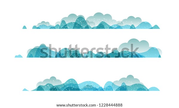 Panoramic of countryside landscapes collection,
Horizontal borders of winter landscape with clouds, mountains,
hills and snow.