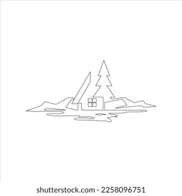 panoramic forest house line art design