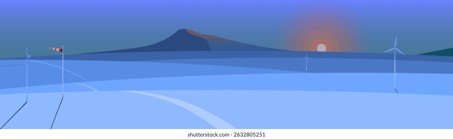 Panoramic frozen winter arctic and antarctic landscape vector illustration with mountain