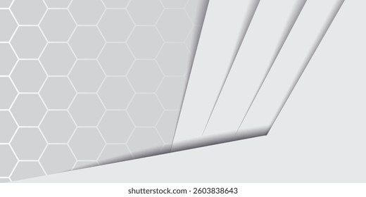 Panoramic geometric and hexagon shapes on abstract white background