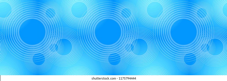 Panoramic Geometric Pattern with Circles. Abstract Futuristic Blue Wallpaper. Vector Illustration
