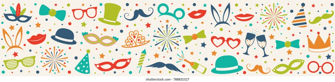 Panoramic header - carnival party, birthday party or photo booth. Vector.