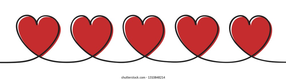 Panoramic header with cute hearts. Valentine's Day, Mother's Day and Women's Day. Vector
