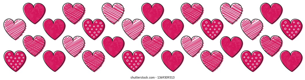 Panoramic header with cute hearts. Valentine's Day, Mother's Day and Women's Day. Vector