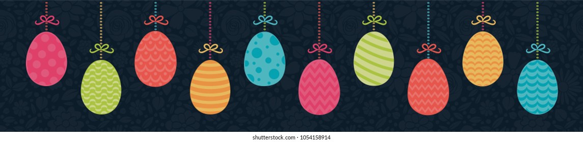 Panoramic header with decorative Easter eggs. Vector.
