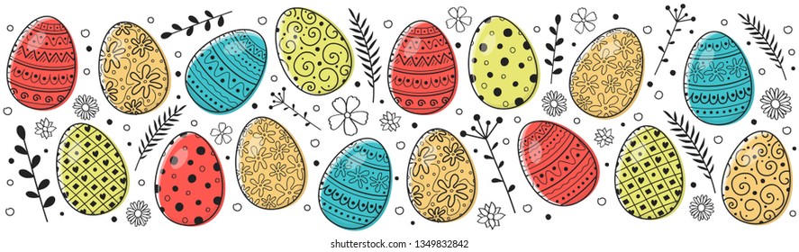 Panoramic header with Easter eggs. Vector
