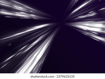 Panoramic high speed technology concept, white lines on black abstract background. Vector speed of light in space on dark background.	