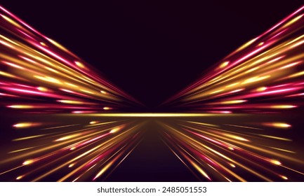 Concepto de tecnología de alta velocidad panorámica, fondo abstracto ligero. Fondo abstracto azul oscuro del Vector con el resplandor ultravioleta del neón, líneas claras borrosas, ondas.	

