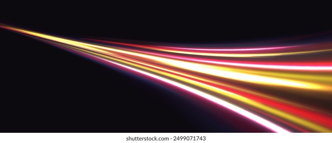 Panoramic high speed technology concept, light abstract background. Glitter sparkle star trail, light effect, abstract waves flow vector illustration.
