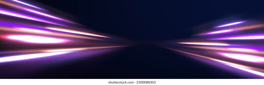Panoramic high speed technology concept, light abstract background. Glitter sparkle star trail, light effect, abstract waves flow vector illustration.