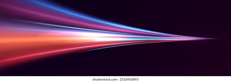 Conceito de tecnologia panorâmica de alta velocidade, fundo abstrato de luz. Linha de movimento brilhante. Efeito de luz cintilante.