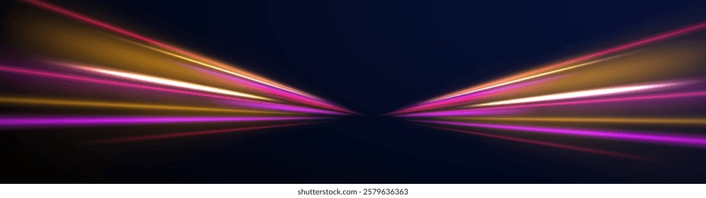 Panoramic high speed technology concept, light abstract background. Abstract neon background with shining wires.	