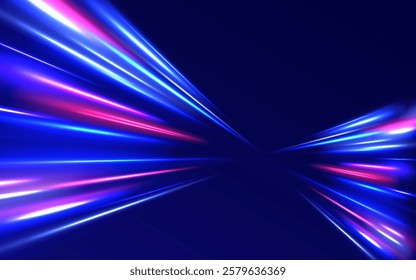 Panoramic high speed technology concept, light abstract background. Abstract neon background with shining wires.	