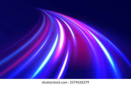 Panoramic high speed technology concept, light abstract background. Abstract neon background with shining wires.	