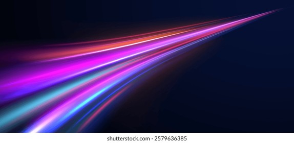 Panoramic high speed technology concept, light abstract background. Abstract neon background with shining wires.	