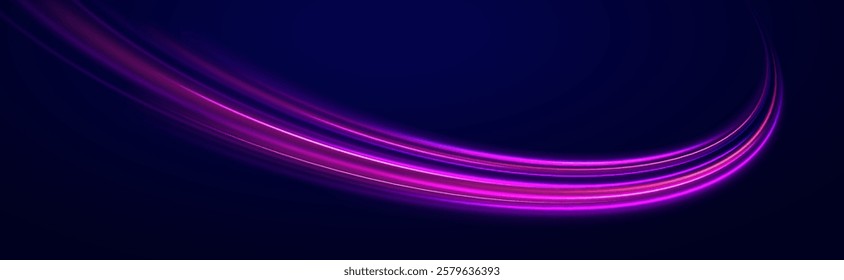 Panoramic high speed technology concept, light abstract background. Abstract neon background with shining wires.	