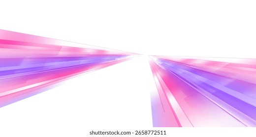 Panoramic high speed technology concept, neon lines on white transparent background in PNG format.	