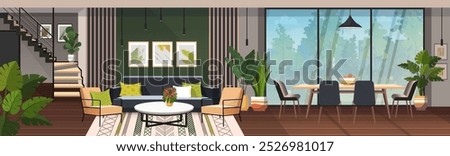 Similar – Image, Stock Photo Generative AI illustration interior of spacious building construction of frame house under construction with wooden pillars