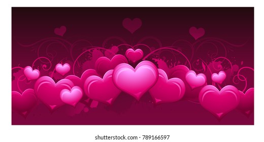 Panoramic horizontal pink abstract Valentines day background