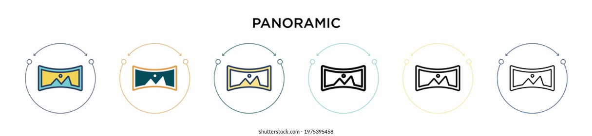Panoramic icon in filled, thin line, outline and stroke style. Vector illustration of two colored and black panoramic vector icons designs can be used for mobile, ui, web