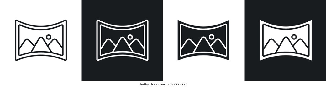 Panoramic icon set black and white colors. Graphic Vector icons pack