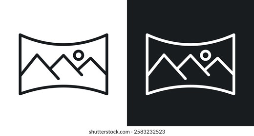 Panoramic icons in black and white liner strokes for web design.