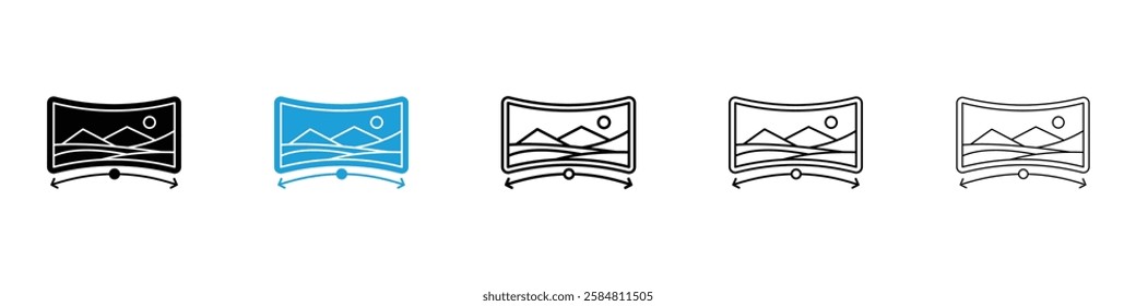 Panoramic icons collection vectors in black and blue