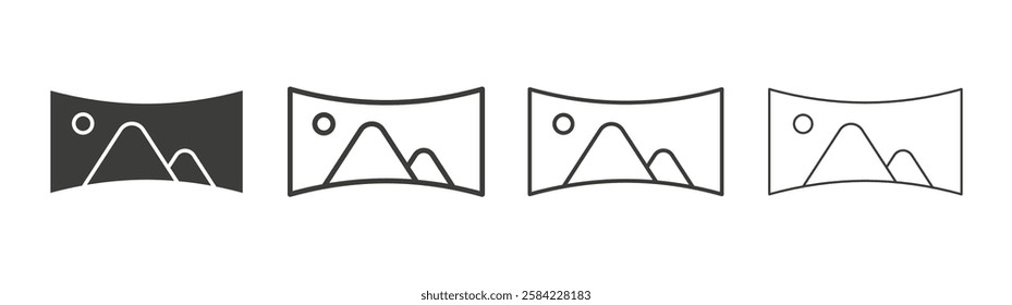 Panoramic icons set. Liner outlined and flat black color