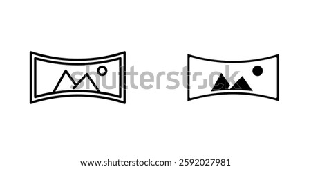Panoramic icons. stroke line and black solid icons