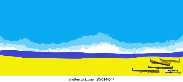 Panoramic illustration of beach for background
