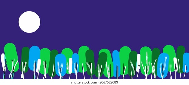 Panoramic illustration of minimalist forest for background