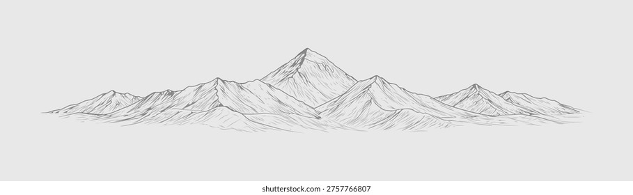 Panoramic illustration of Mount Everest within an extended Himalayan range, featuring multiple peaks and natural ridge variation. Ideal for banners, wide layouts, and travel design compositions.