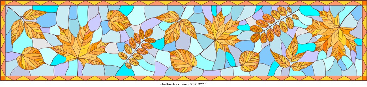 Panoramic image with autumn leaves in stained glass style