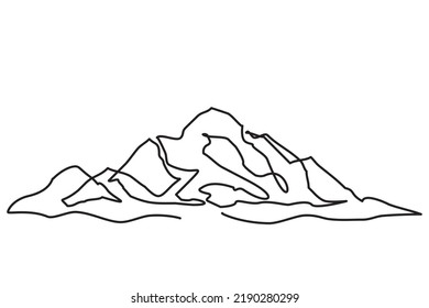 Imagen panorámica de hermosas montañas desde una línea continua. Ilustración vectorial de una línea continua de imágenes de montañas para logotipos de aventura y logotipos de viaje.