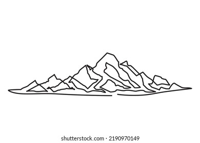 Imagen panorámica de hermosas montañas desde una línea continua. Ilustración vectorial de la línea continua de imágenes de montañas para logotipos de aventura y logotipos de viaje. Pasos vectoriales editables 10.