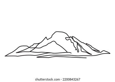 Imagen panorámica de hermosas montañas desde una línea continua. Ilustración vectorial de una línea continua de imágenes de montañas para logotipos de aventura y logotipos de viaje.