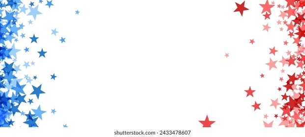 Ein Panoramabild mit roten und blauen Sternen, das auf weißem Grund einen lebendigen Rahmen bildet und sich perfekt für Veranstaltungen mit amerikanischen Themen eignet.
