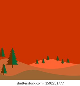 Panoramic landscape in autumn. Vector illustration of autumn landscape mountains and trees.