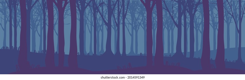Panoramic landscape dark night dense forest - Vector illustration
