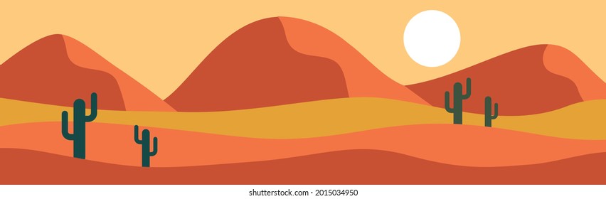Paisaje panorámico desierto caliente, dunas de arena - Ilustración vectorial