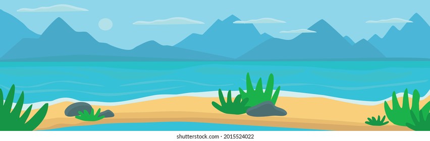 Panoramic landscape sunny bright sandy beach - Vector illustration