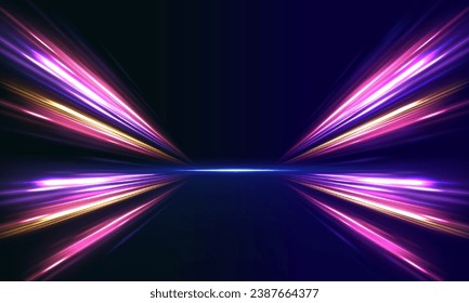 Panoramic light road concept neon color abstract background. Laser beams luminous abstract sparkling isolated on a transparent background.	