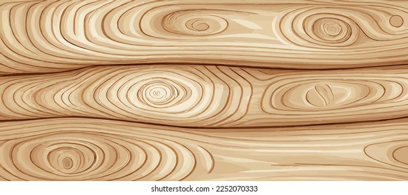 Panoramic light wood texture with knots, plank background - Vector illustration
