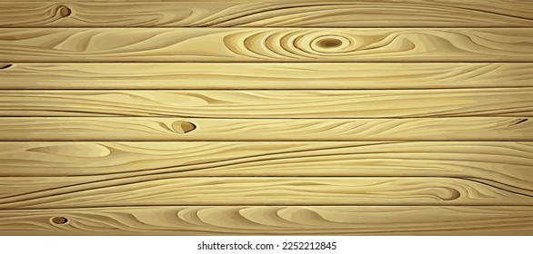 Textura panorámica de madera clara con nudos, fondo de tablero - Ilustración vectorial